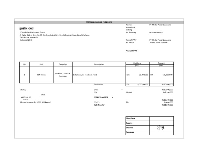 Personal Invoice for Media Services | PDF