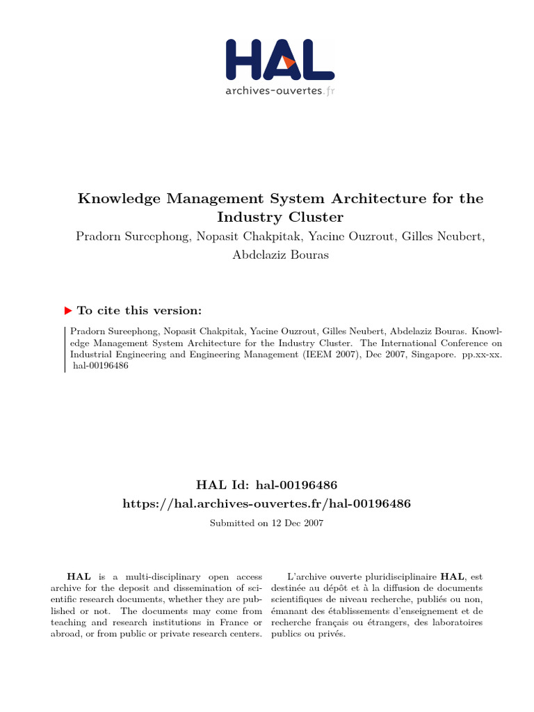 KMS Architecture for Industry Clusters | PDF | System | Information
