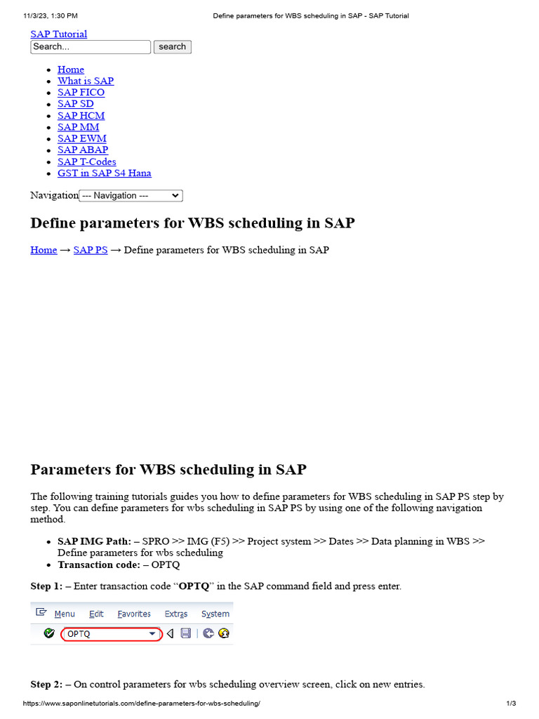 WBS Scheduling Parameters in SAP | PDF | Parameter (Computer ...
