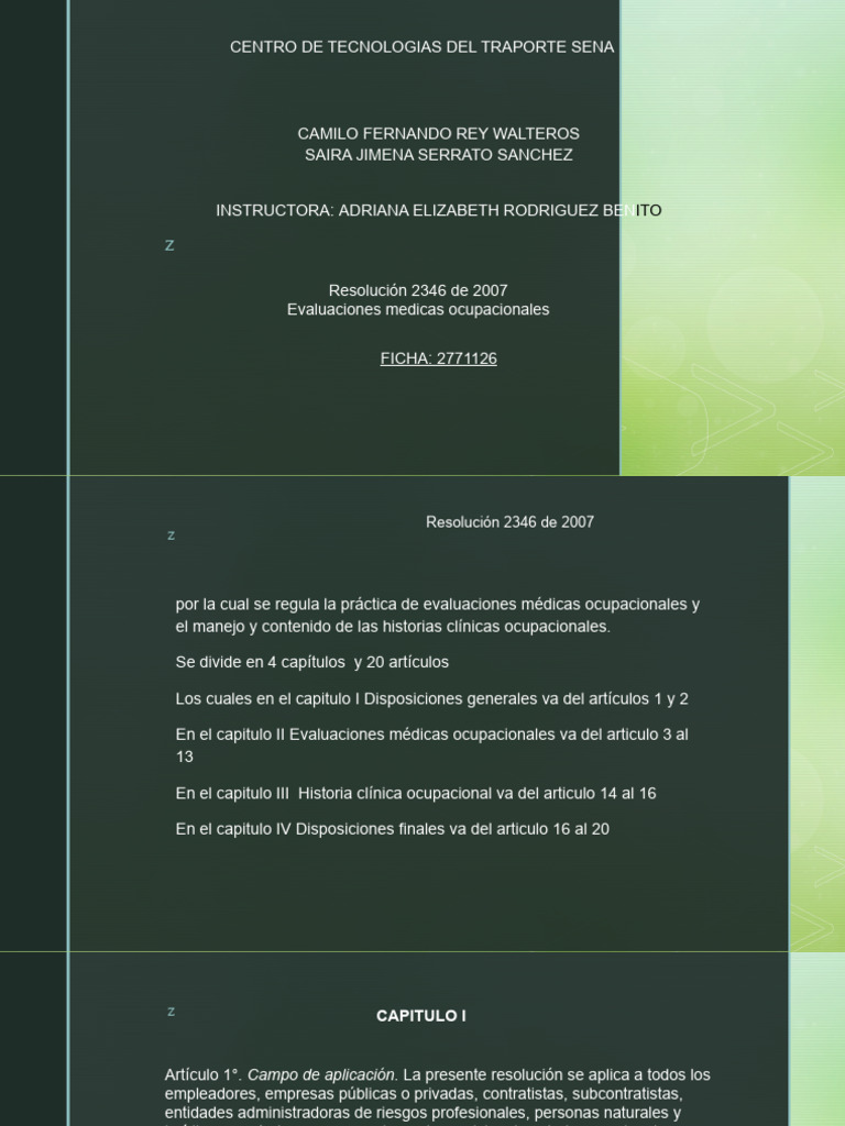 Resolucion 2346 | PDF | Seguridad y salud ocupacional | Especialidades ...