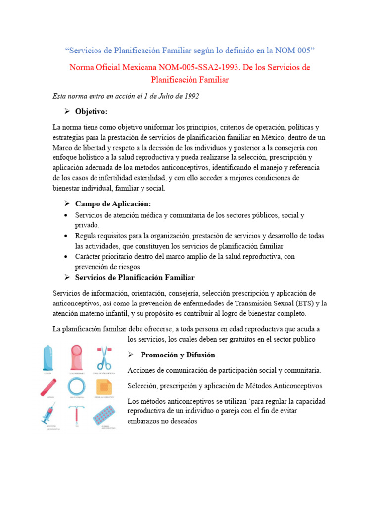 Nom 005 | PDF | Planificación familiar | Control de la natalidad