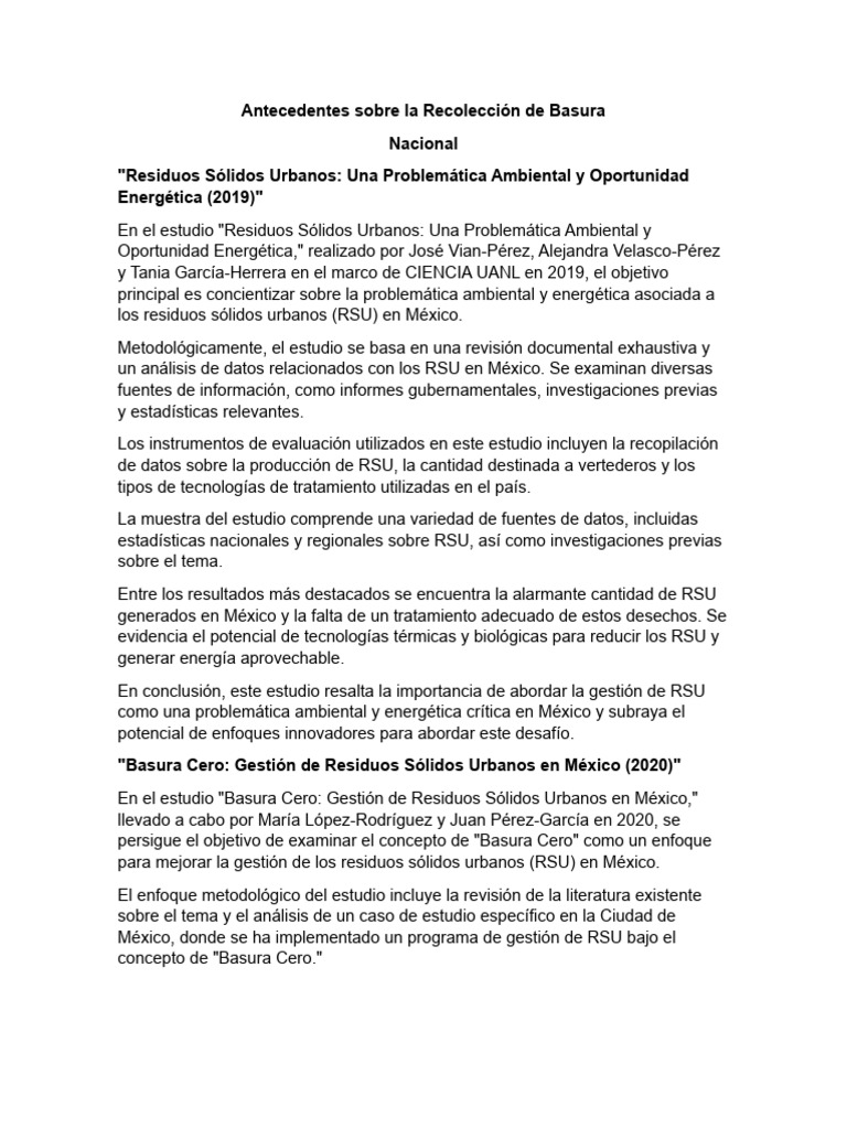 Antecedentes Sobre La Recolección de Basura | PDF | Residuos | Residuos ...