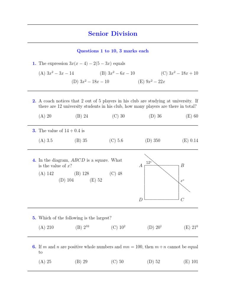 AMC 11 Math Competition Questions | PDF | Elementary Mathematics ...