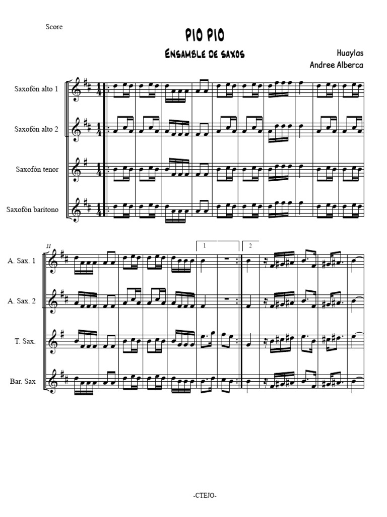 Huaylas Pio Pio - Saxos | PDF | Musical Instruments