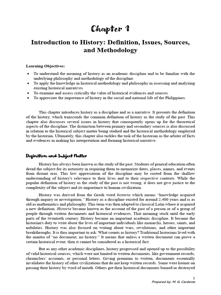 chapter 1 introduction to history definition causes sources and methodology