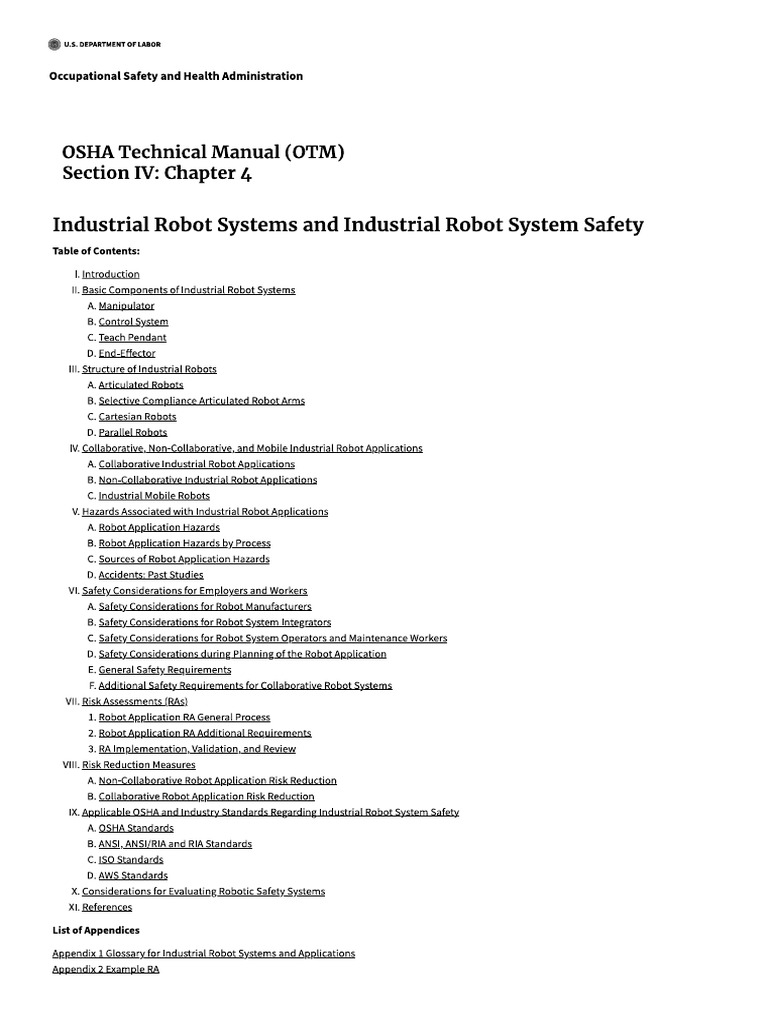 OSHA Industrial Robot Systems and Industrial Robot System Safety PDF