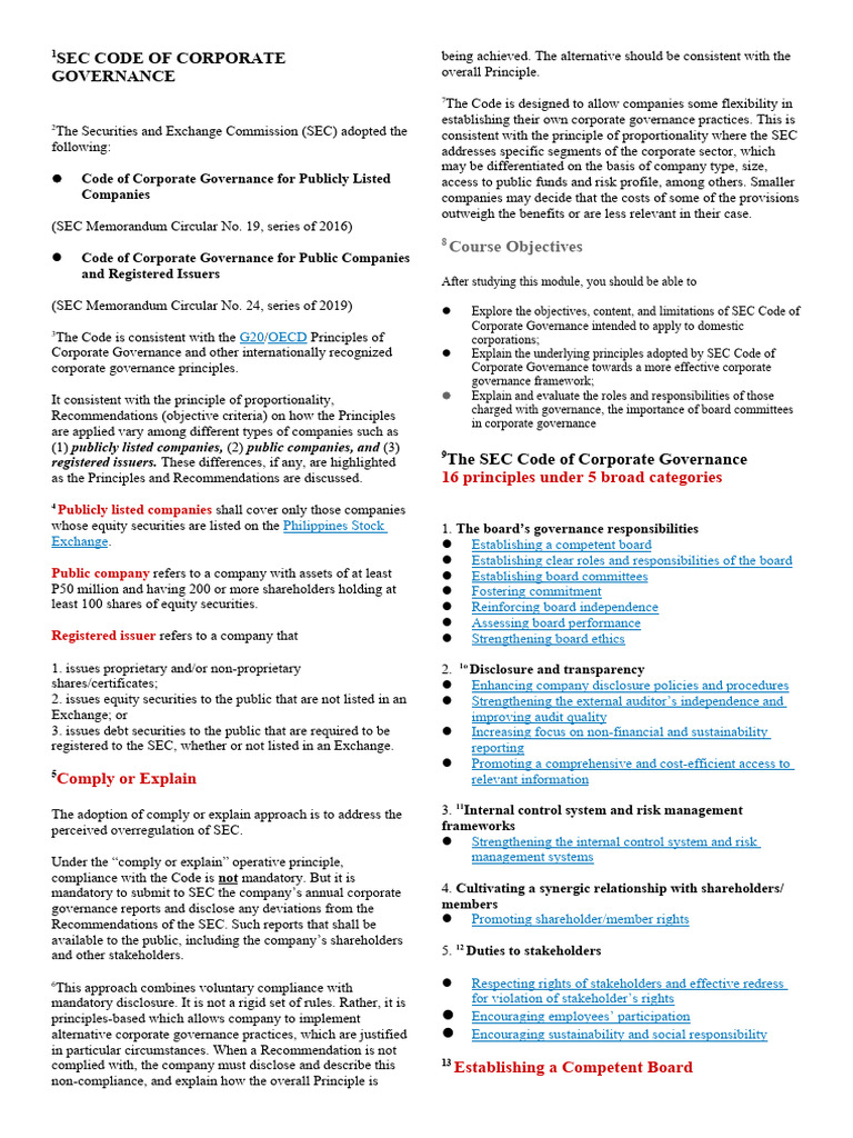 1sec code of corporate governance pdf board of directors