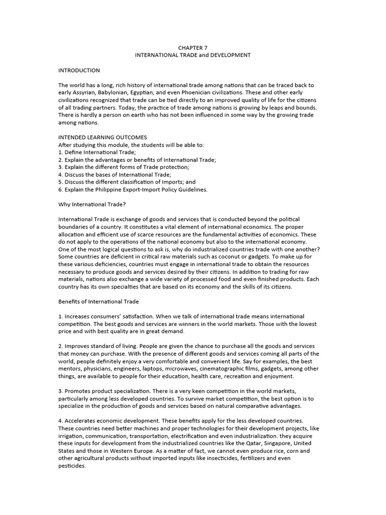 International Trade Benefits and Concepts | PDF | Balance Of Payments ...