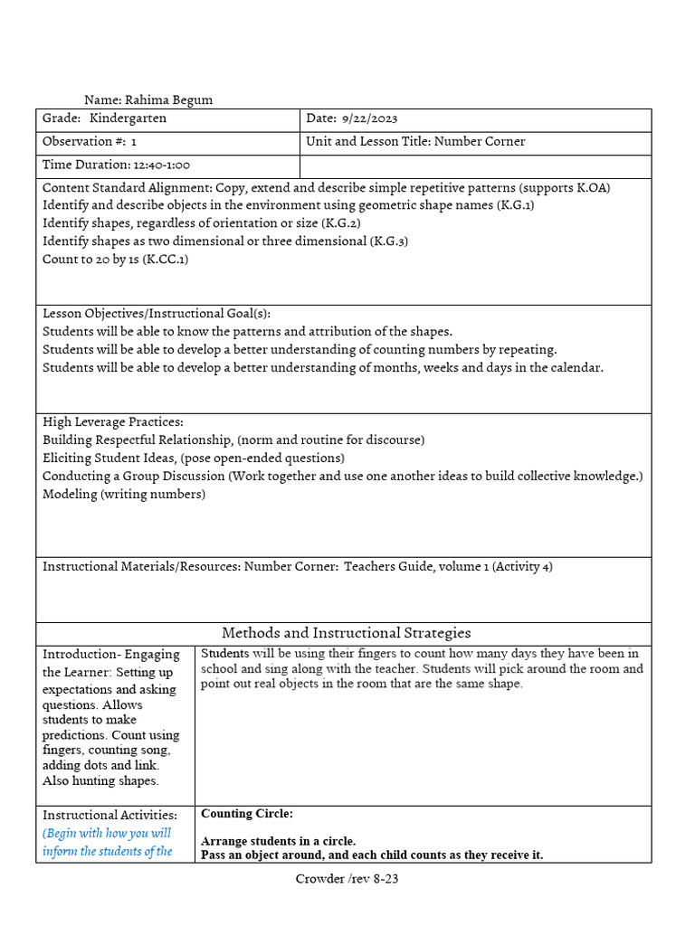 First Observation Lesson | PDF | Learning | Communication
