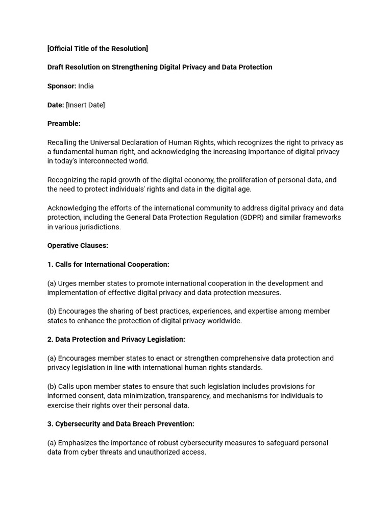 MUN Resolution Example PDF Privacy Computer Security