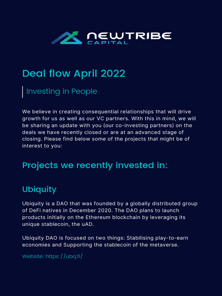 NTC April 2022 Dealflow Report | PDF | Marketing | Decentralization