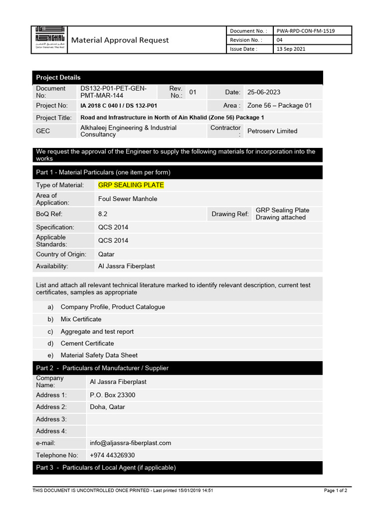 Materials Submittal For Traffic Control Signage Pdf