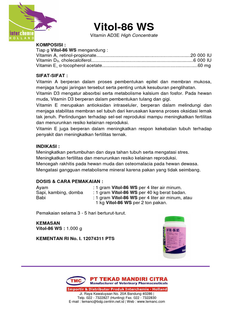 Manfaat dan Dosis Vitol-86 WS | PDF