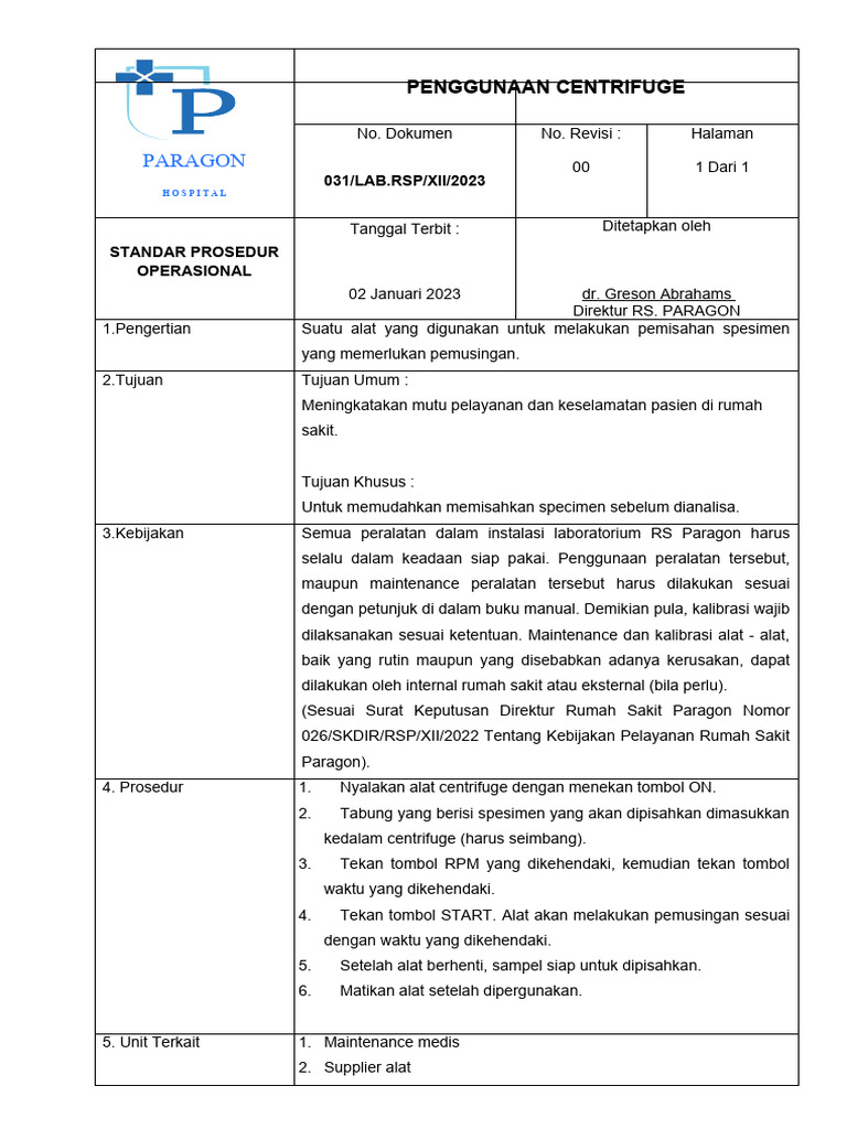 Sop Lab 24 Penggunaan Centrifuge PDF
