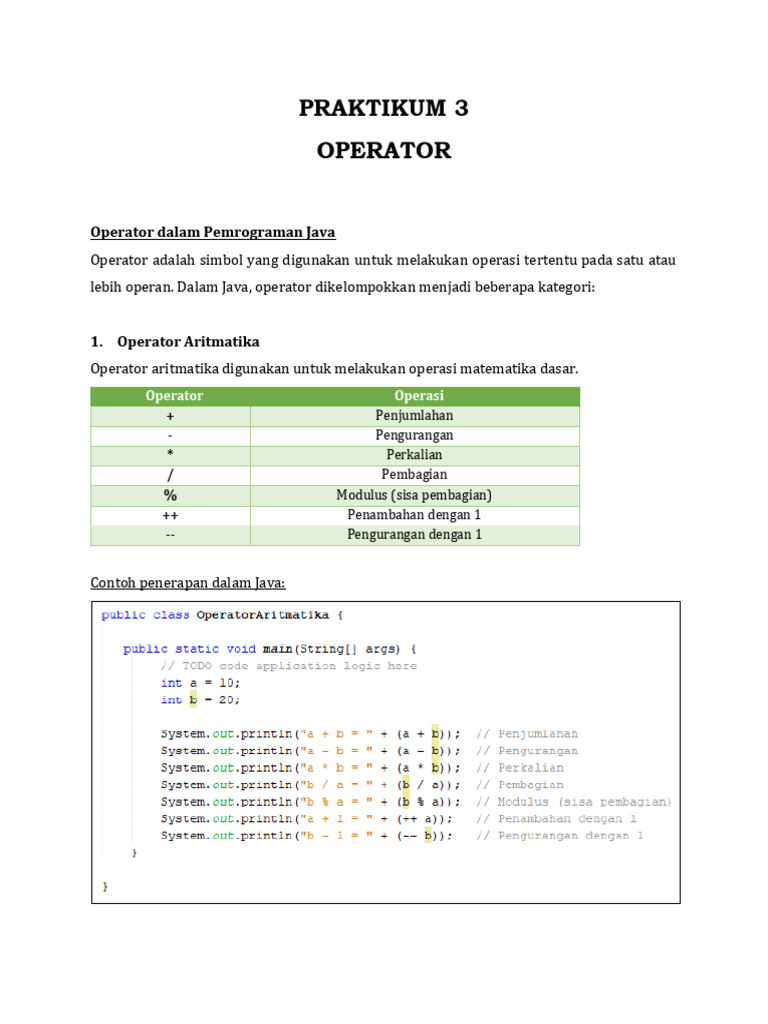Kategori Operator dalam Pemrograman Java | PDF