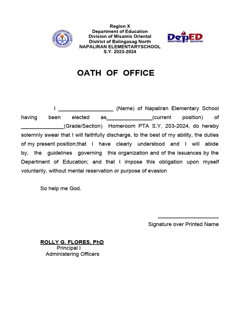 Oath taking form final download free pdf oath of office governance