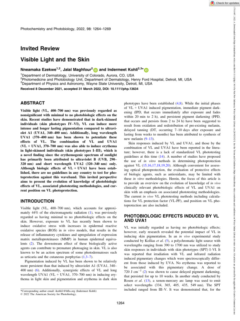 Visible Light Effects on Skin Pigmentation | PDF | Ultraviolet ...
