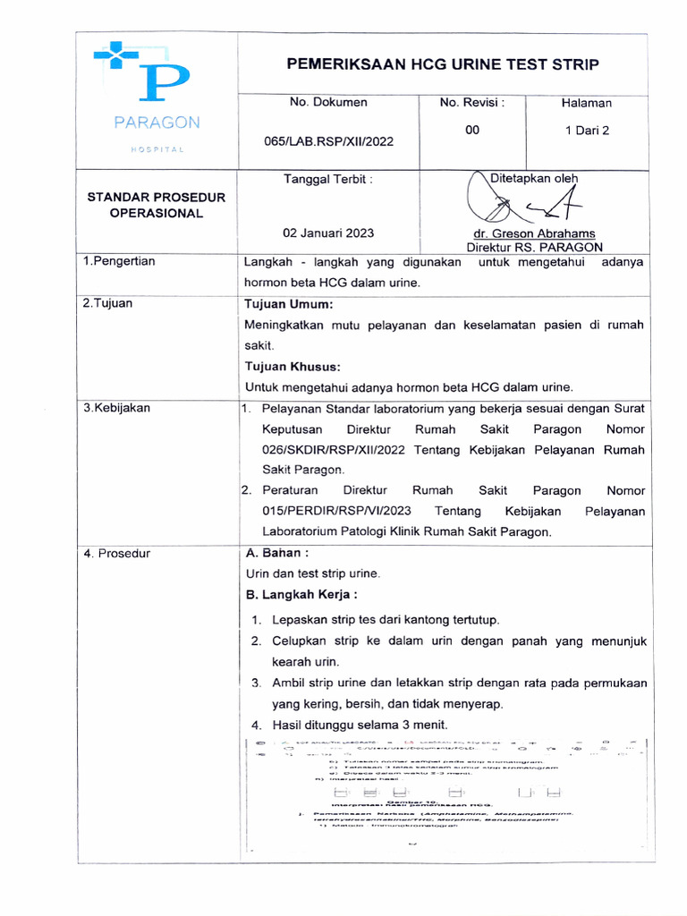 Prosedur HCG Urine Test di RS Paragon | PDF