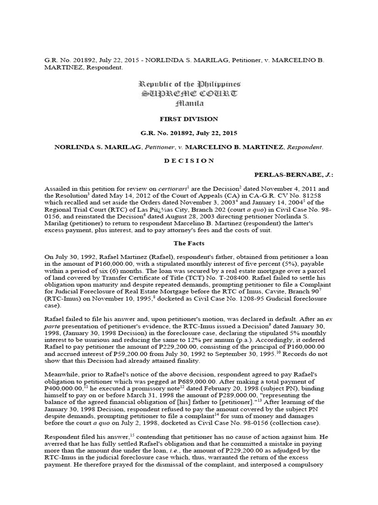 Norlinda s marilag vs marcelino b martinez g r no 201892 pdf