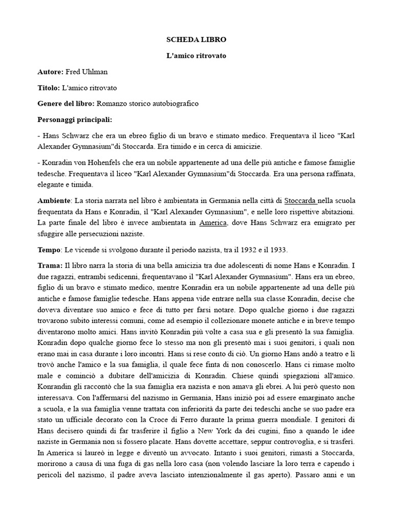 Scheda Libro L'amico Ritrovato | PDF