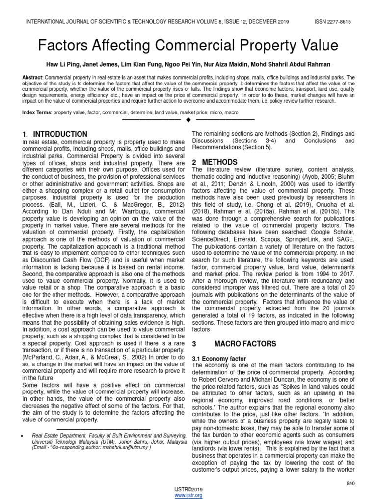 Factors Affecting Commercial Property Value PDF Real Estate