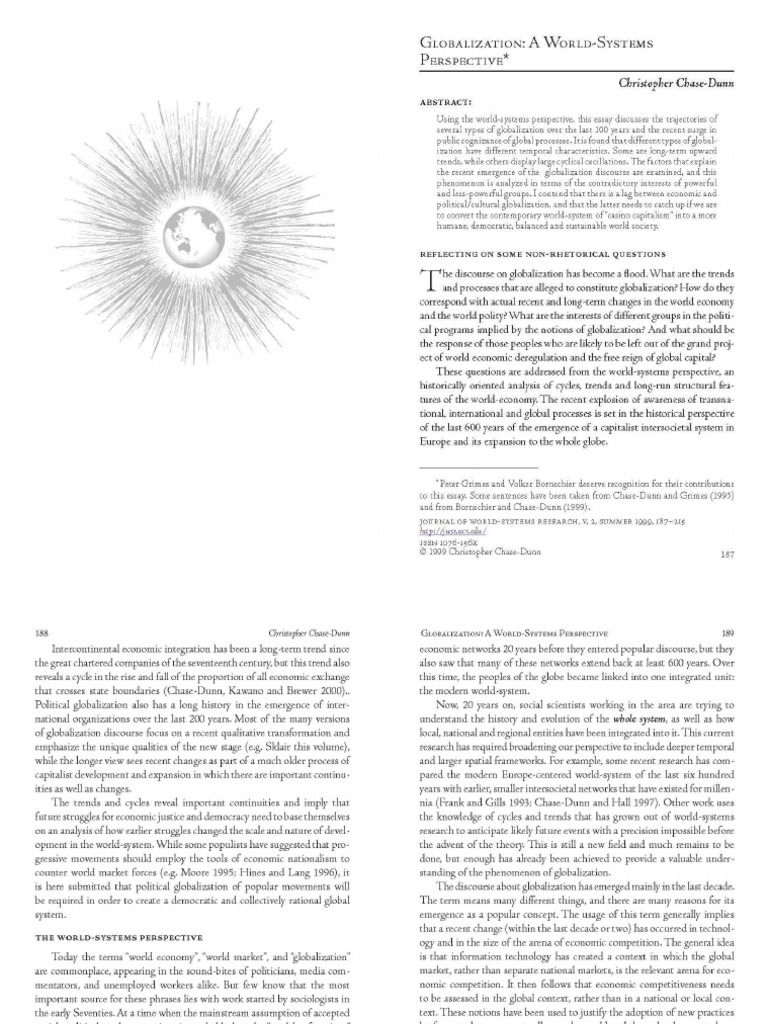 Globalization A World Systems Perspective Pdf World Systems Theory