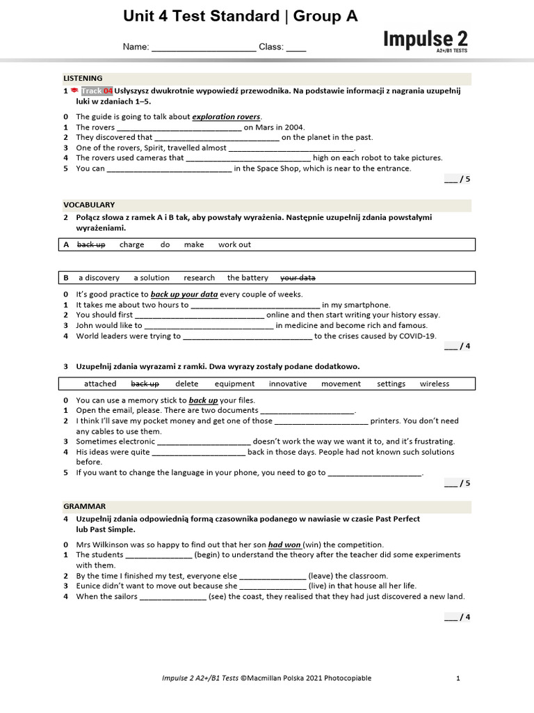Unit 4 Test Standard A | PDF | Rover (Space Exploration) | Water
