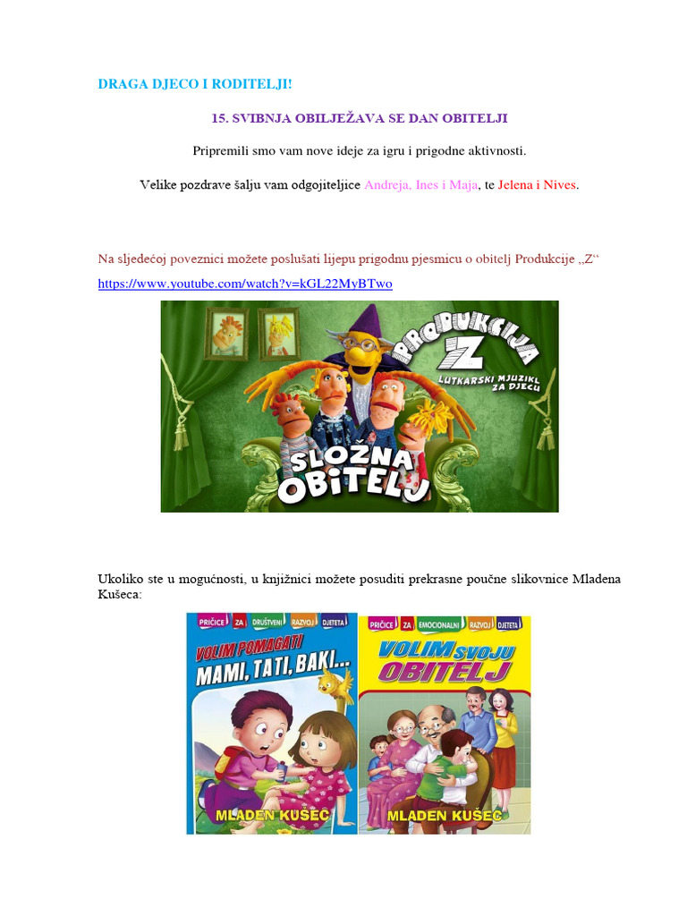 Aktivnosti Za Djecu Od 3 Do 5 Dan Obitelji | PDF