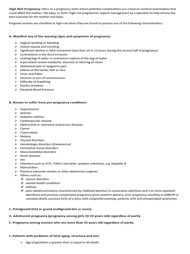 High Risk Pregnancy PDF Pregnancy Human Diseases And Disorders