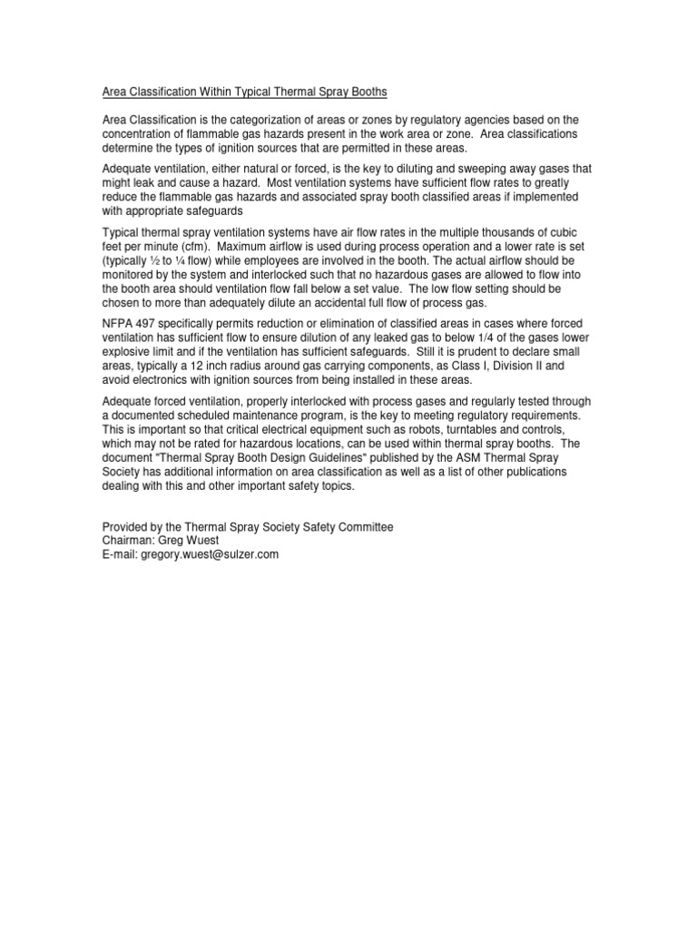 Area classification within typical thermal spray booth pdf