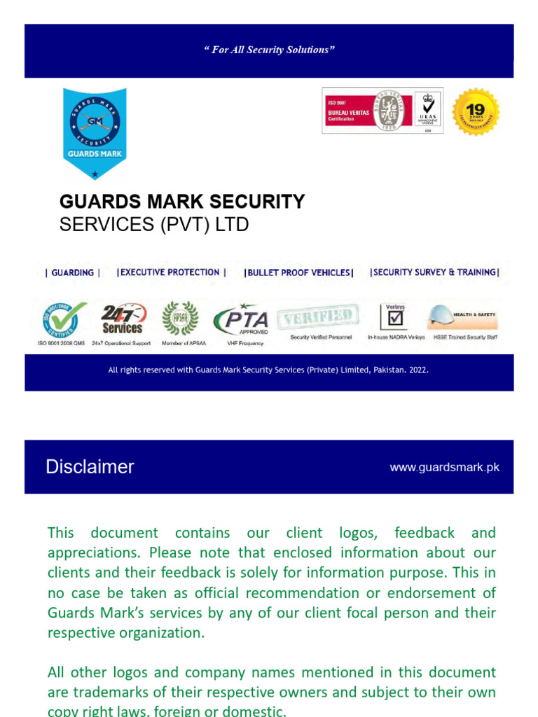 Company Profile - Guards Mark Security 2023 | PDF | Pakistan | Karachi