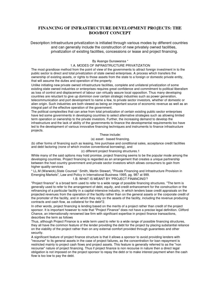 Financing Infrastructure Development Through Project Financing: An ...