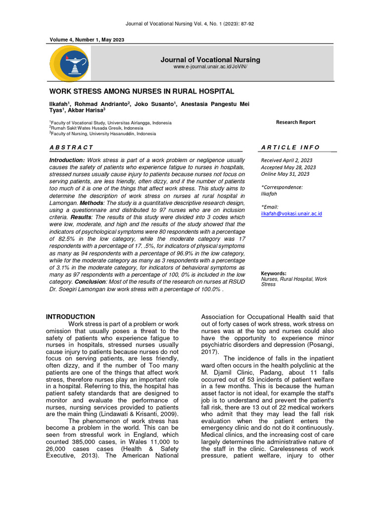 Work Stress Among Rural Nurses 2023 | PDF | Nursing | Occupational Stress