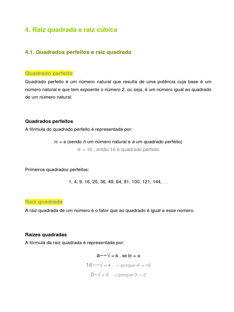 Raiz Quadrada e Raiz Cúbica Explicadas | PDF | Raiz quadrada ...