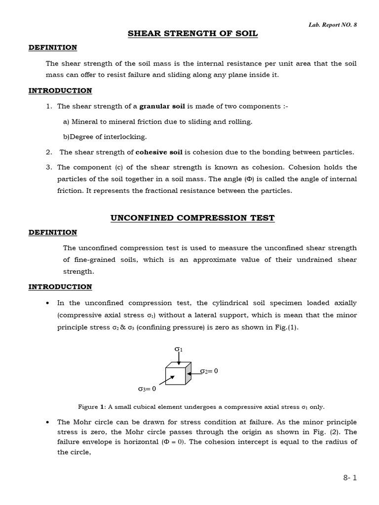 8 Unconfied Compression Test PDF Deformation (Engineering) Stress
