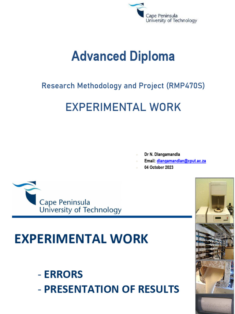 Rmp470s lecture 9 notes error analysis and presentation of data