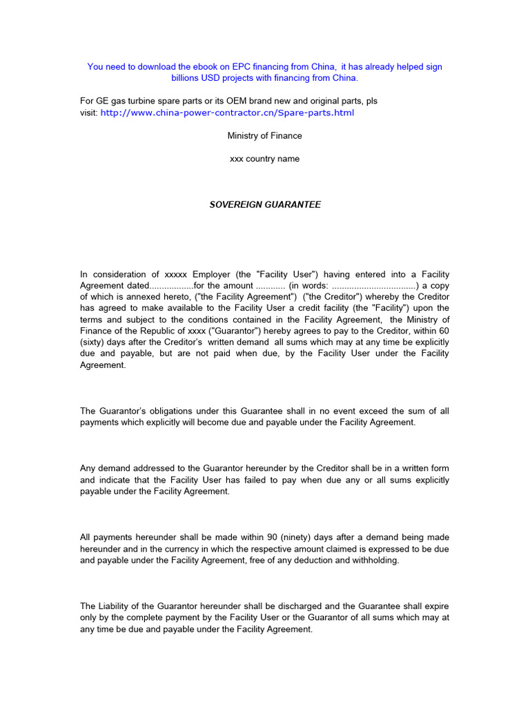 Example of Sovereign Gurantee Download Free PDF Guarantee Private Law