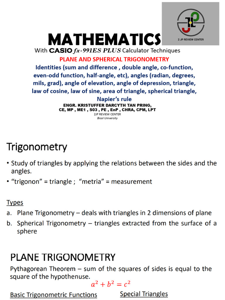 Spherical and Plane Trigonometry Guide | PDF | Trigonometric Functions ...