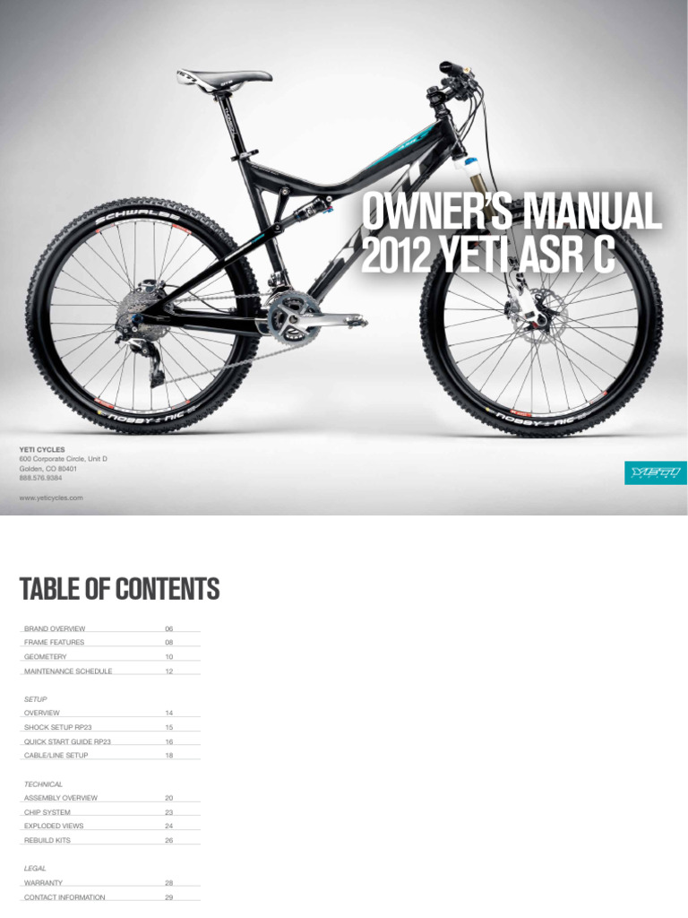 2012 Yeti ASR-C Owner's Manual | PDF | Land Vehicles | Manufactured Goods