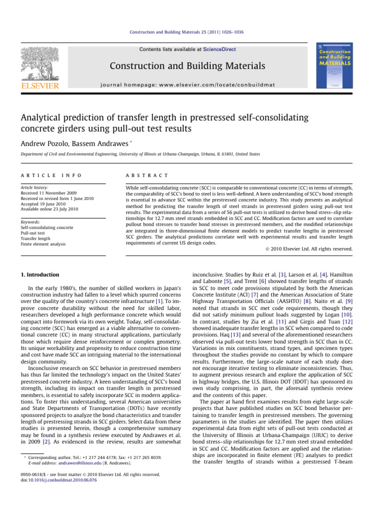 Predicting Transfer Length in SCC Girders | PDF | Concrete ...