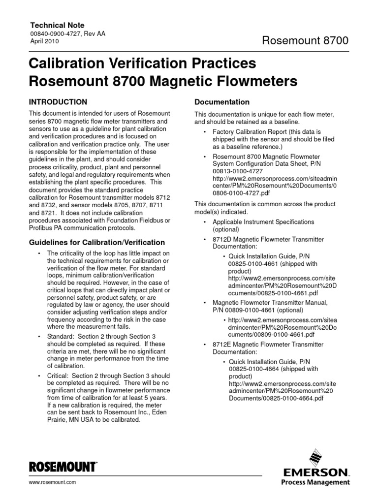 Technical Note Calibration Verification Practices 8700 Flow