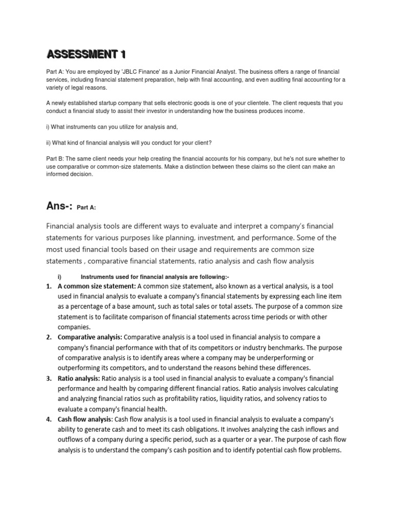 Financial Analysis Assessment 1 PDF Financial Statement Analysis