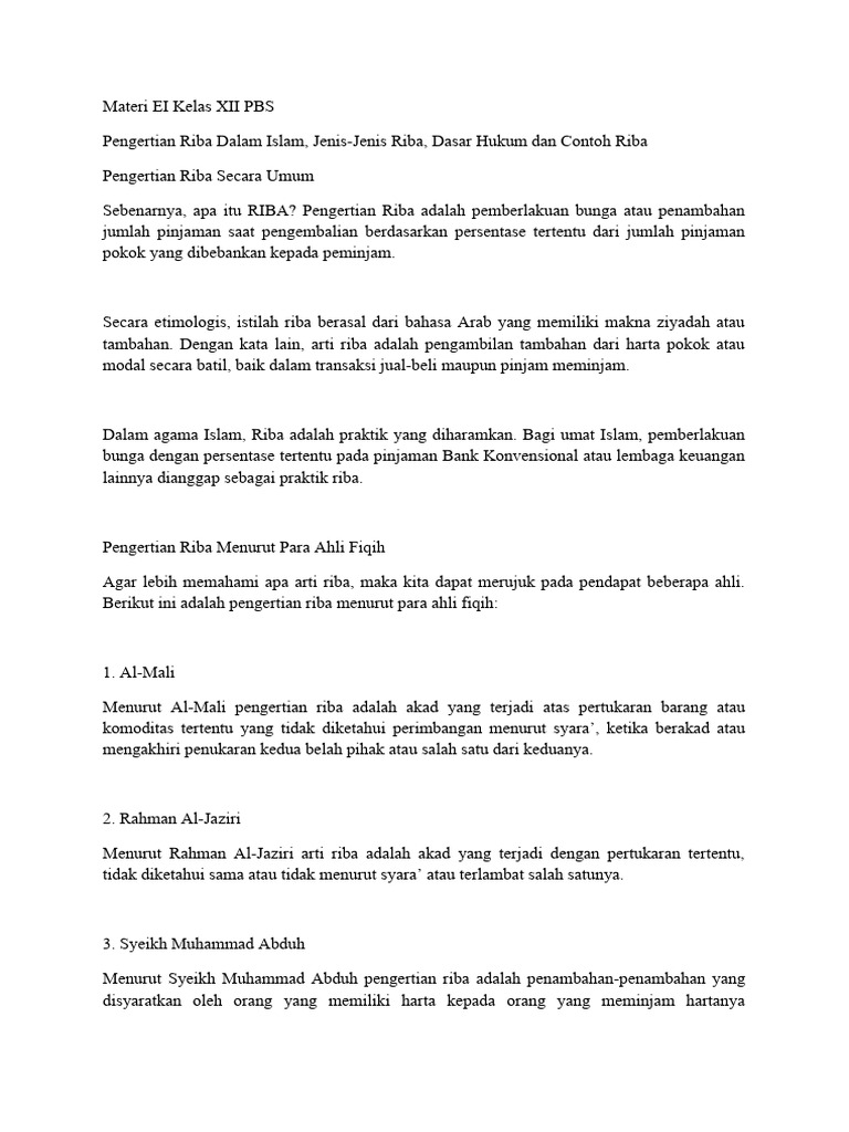 Pengertian dan Jenis Riba dalam Islam | PDF | Bisnis | Pengelolaan ...