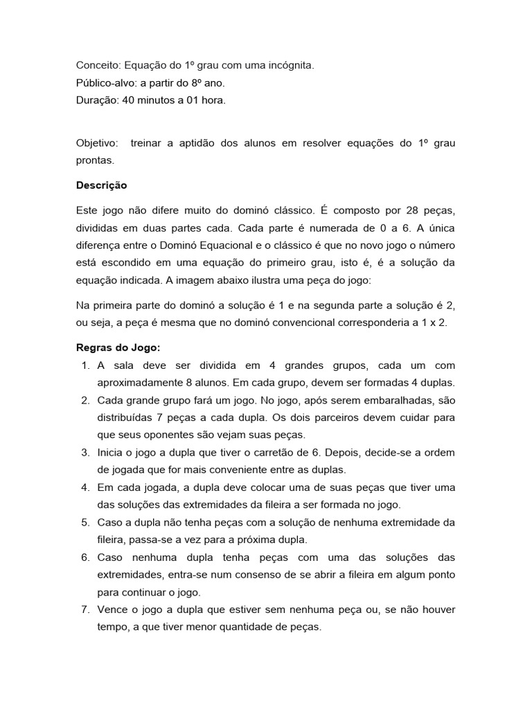 Jogo Equação | PDF | Jogos e Atividades
