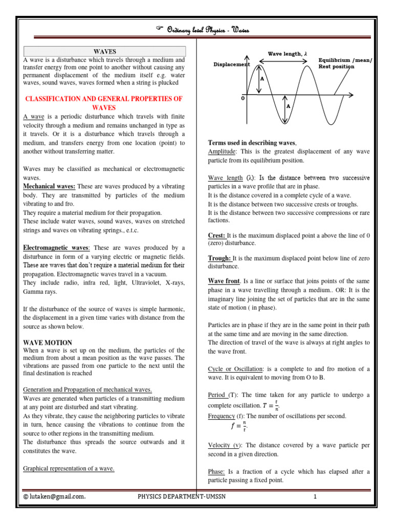 Waves notes physics o level | PDF | Waves | Wavelength