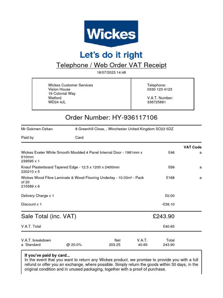 Wickes Underlay PDF Value Added Tax Pay Pal