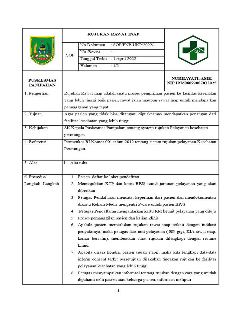 SOP Rujukan Pasien Rawat Inap | PDF | Sains & Matematika