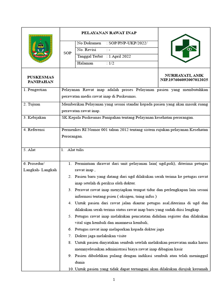 Sop Pelayanan Rawat Inap Pdf