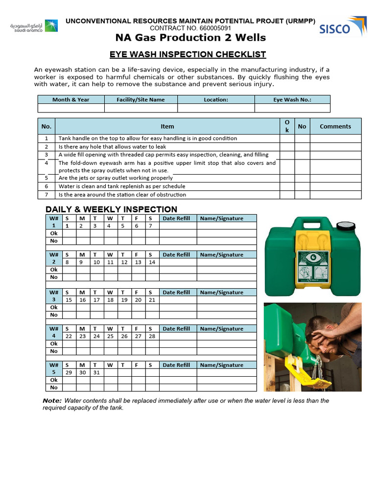 Eye Wash Inspection Checklist | PDF