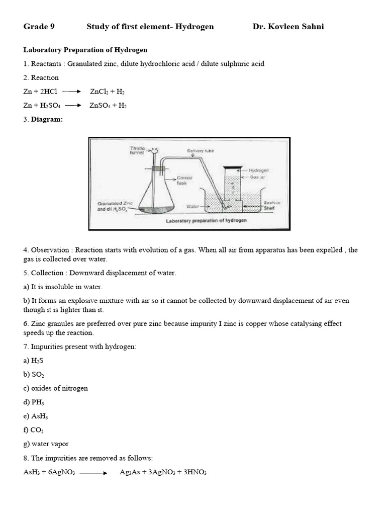 Lab preparation of hydrogen PDF Hydrogen Sulfuric Acid